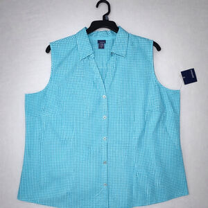 NWT Basic Editions Women’s 2X Turquoise Gingham Plaid Deadstock Plus Size Camp